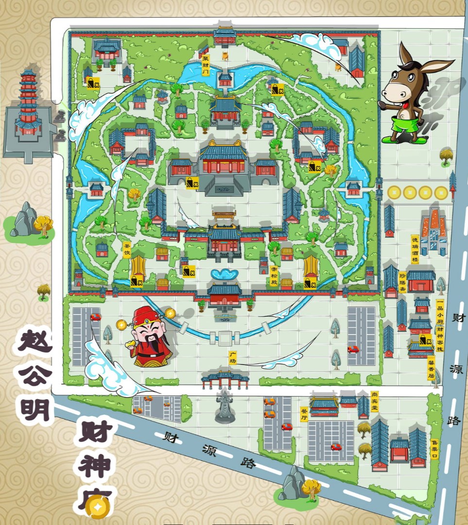 七坊镇寺庙类手绘地图